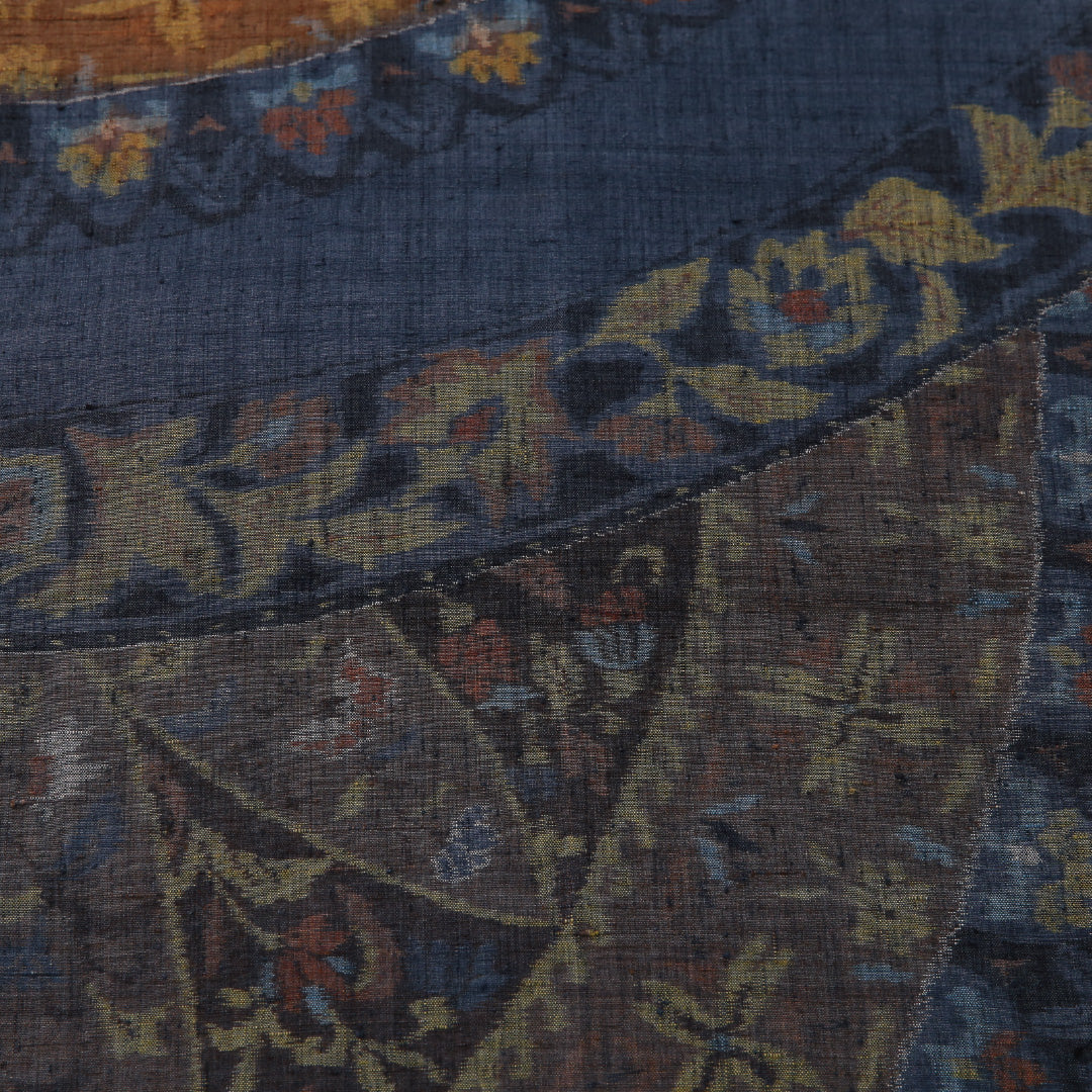 袋帯 帯丈440cm セミフォーマル 全通 帯芯なし Aランク 正絹 創作柄 ガード加工 紺系 多色系 1223-01905