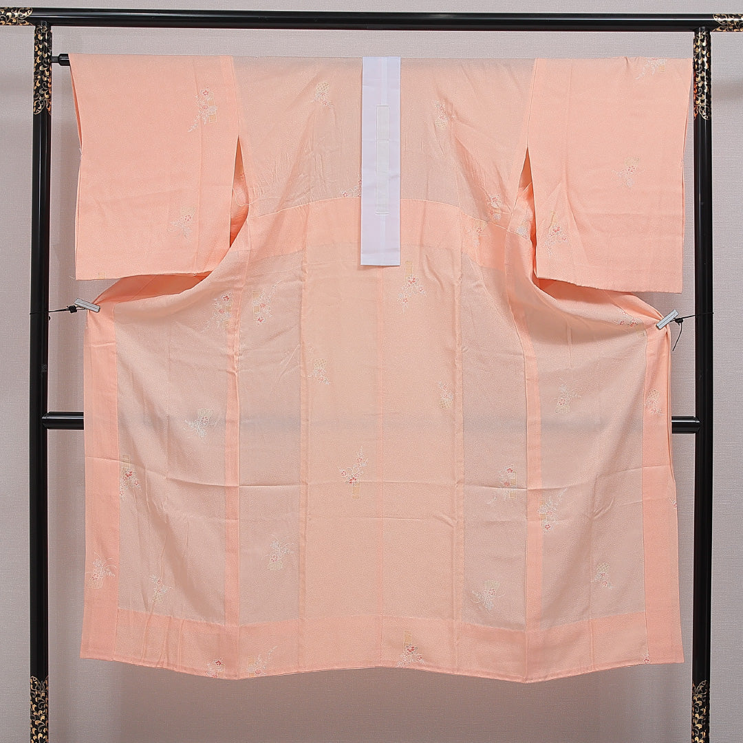長襦袢 無双袖 身丈140cm 裄丈66cm 正絹 Sランク 3XLサイズ 居敷当て 生け花 朱系 RP 1239-16619
