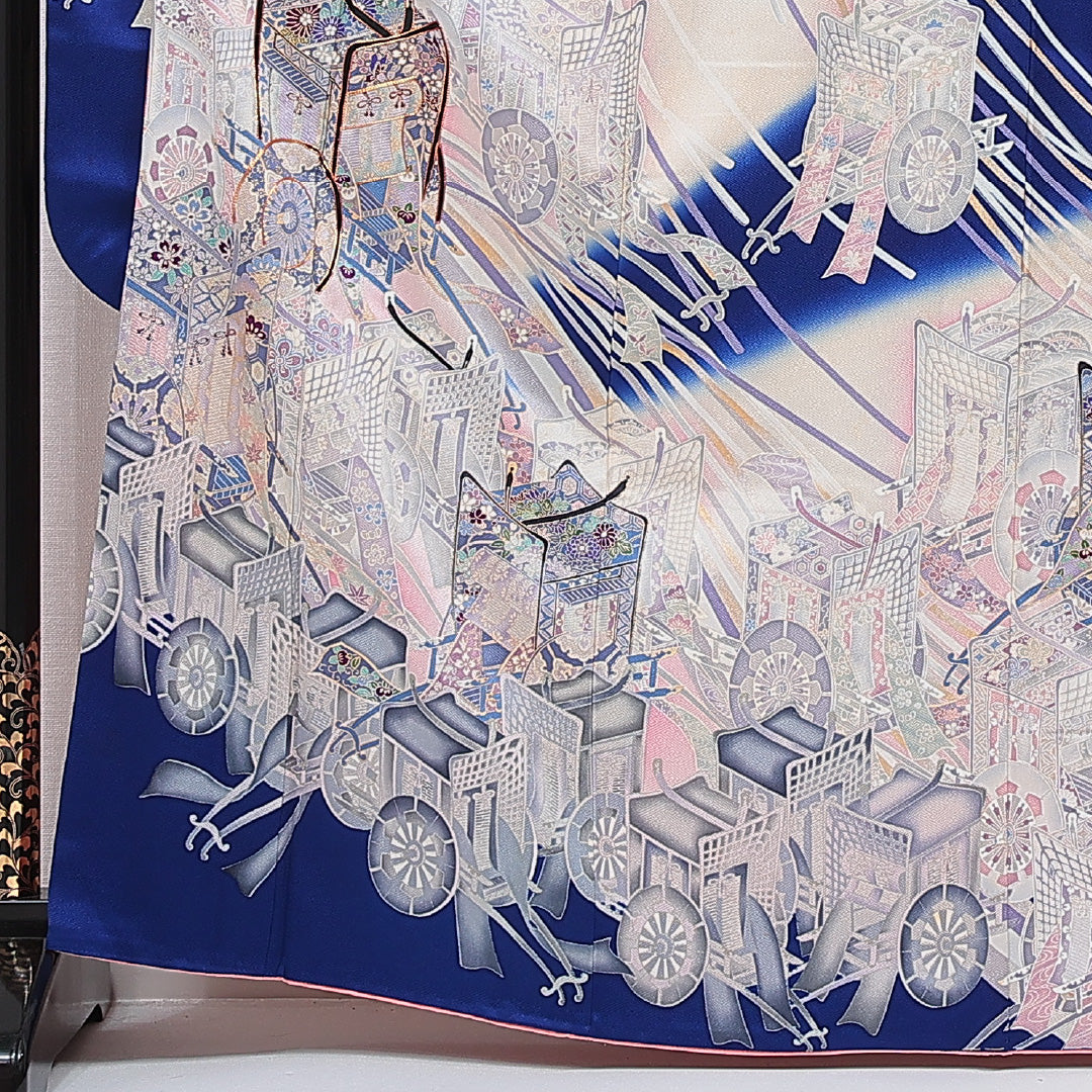 振袖 袷 身丈165cm 裄丈67cm フォーマル Cランク XLサイズ 正絹 広衿 御所車 1213-F0756