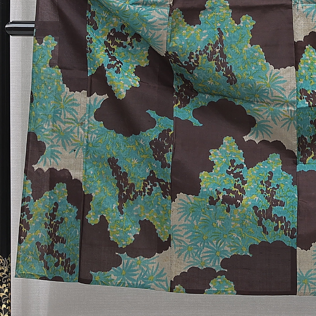 アンティーク 紬 単衣 身丈154cm 裄丈64cm 正絹 Cランク Sサイズ バチ衿 居敷当て 肩当て 創作柄 茶系 1216-15662