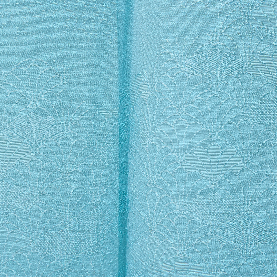 色無地 袷 身丈151cm 裄丈61cm 正絹 Aランク Sサイズ 広衿 一つ紋（五三桐） セミフォーマル 紋意匠 菊 無地 水色系 1214-15900