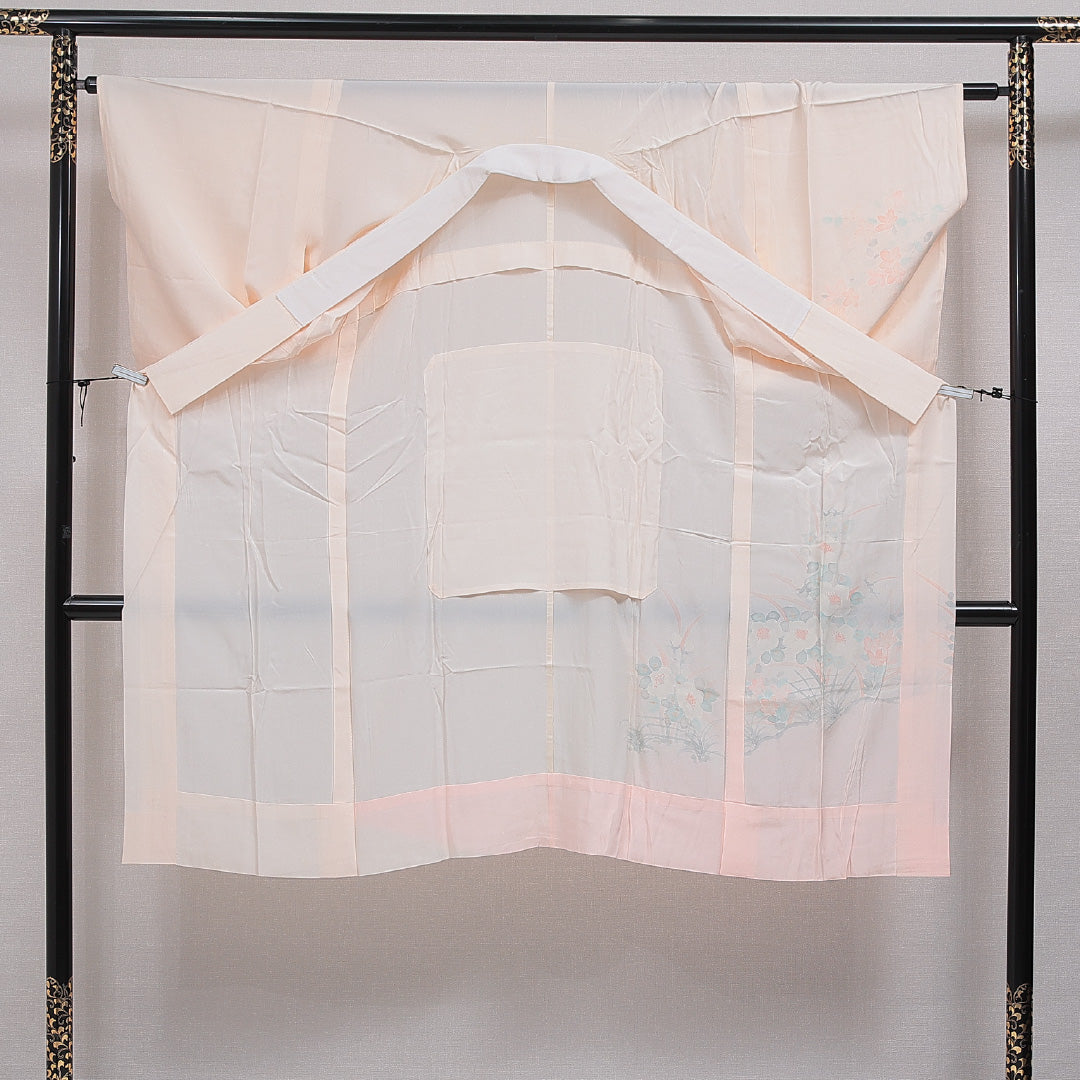 長襦袢 無双袖 身丈127cm 裄丈65cm 正絹 Sランク Mサイズ 居敷当て 椿 ピンク系 RP 1239-16515