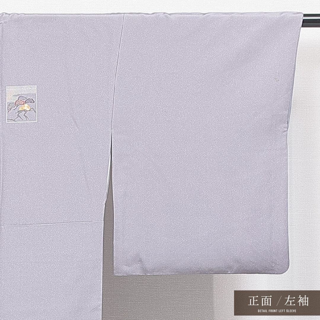 付下げ 袷 身丈163cm 裄丈65cm 正絹 Cランク Lサイズ 広衿 一つ紋（丸に橘） セミフォーマル 笠松 ぼかし染 金駒刺繍 グレー系 1261-16425