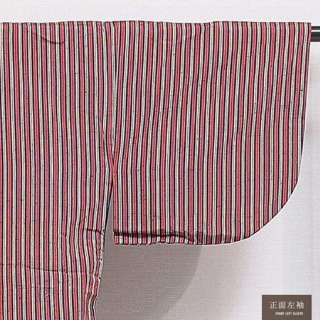 洗える着物 道中着 袷 身丈77cm 裄丈62cm ポリエステル Sランク セミフォーマル Sサイズ 縞 茶系 RP 1236-16451