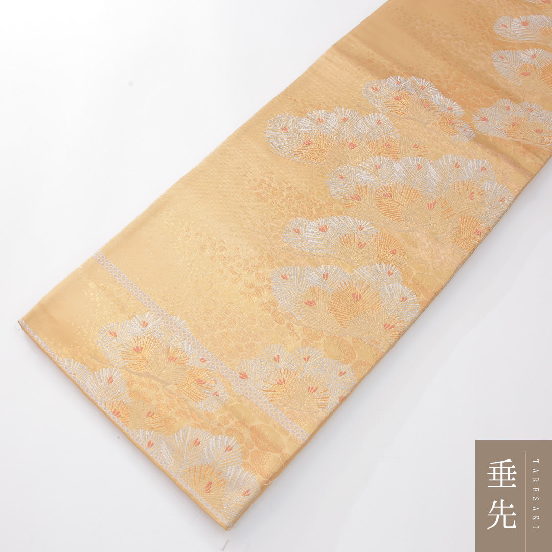 袋帯 帯丈420cm 正絹 六通 フォーマル 松 吉祥文様 ベージュ系 金系 1243-02258