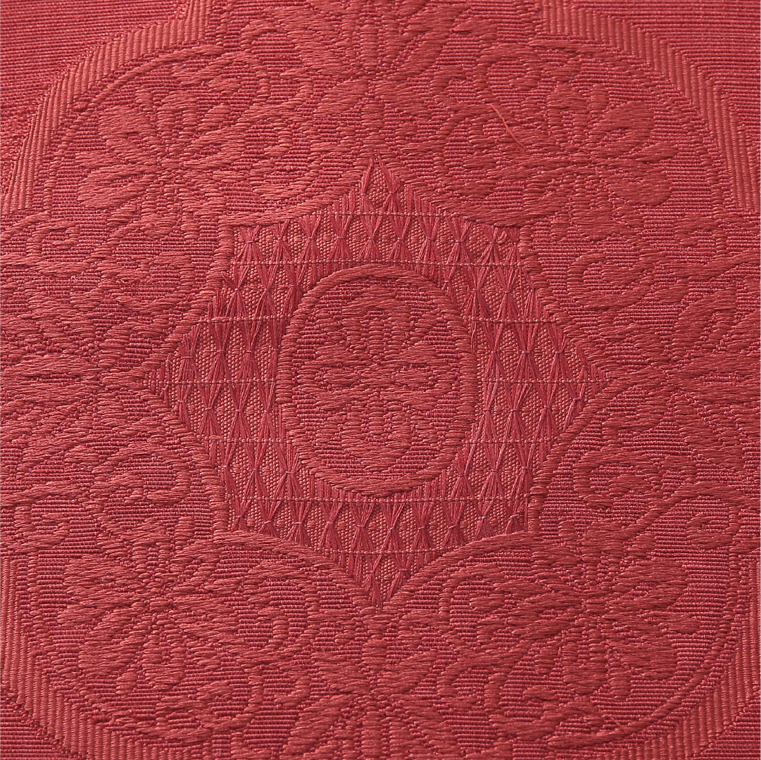 八寸名古屋帯（紬） 帯丈346cm カジュアル 開き仕立て ポイント柄 Sランク 正絹 鏡裏文 赤系 1224-03913