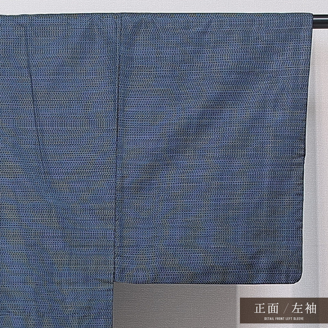 男着物 袷 身丈138cm 裄丈65cm 正絹 Sランク カジュアル 棒衿 Sサイズ 抽象柄 紺系 M4 1224-15761