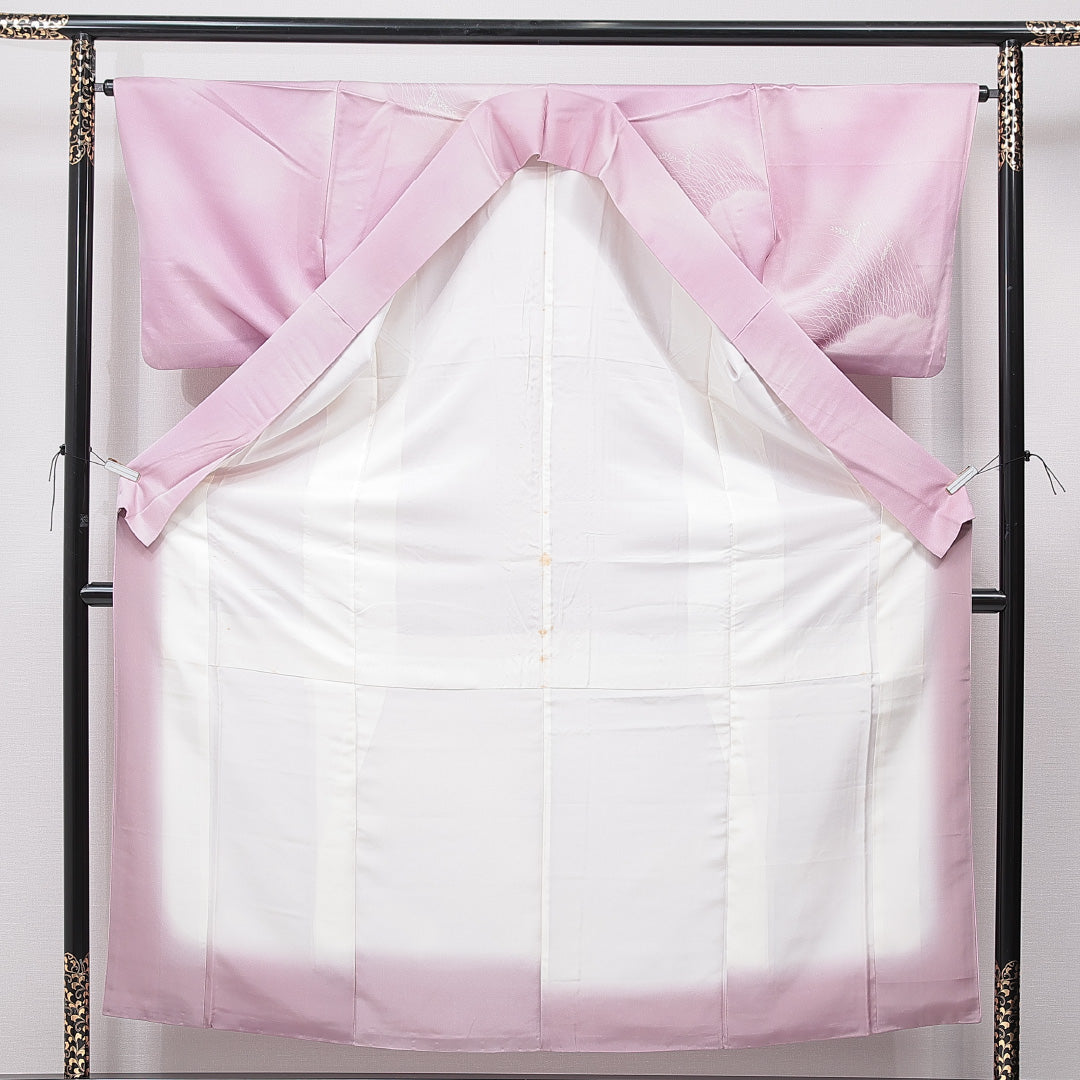 訪問着 袷 身丈154cm 裄丈64cm 正絹 Cランク Sサイズ 広衿 セミフォーマル 御所車 紫系 ピンク系 1212-15646