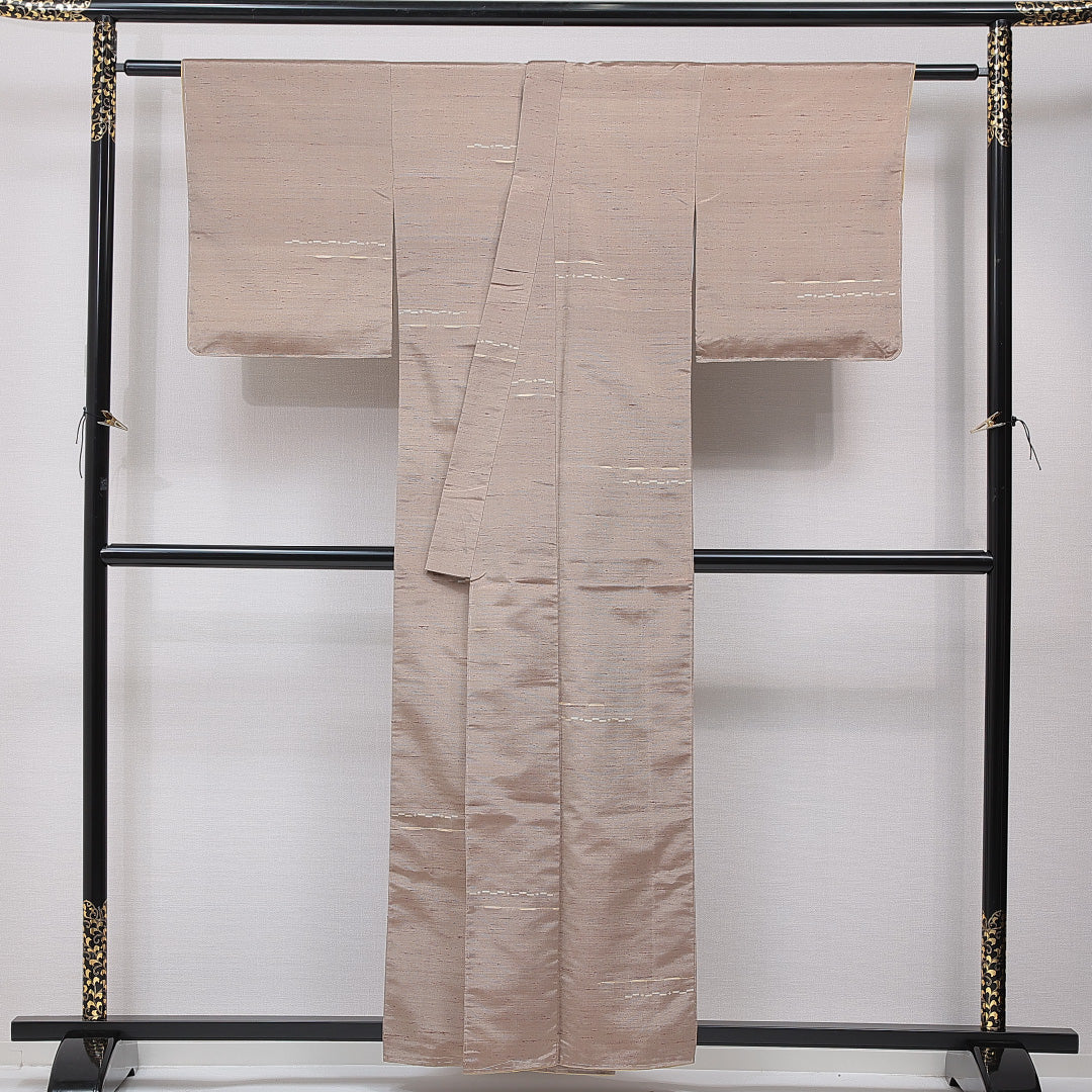 小紋 (牛首紬) 袷 身丈156cm 裄丈63cm 正絹 Aランク インフォーマル バチ衿 Mサイズ 創作柄 ベージュ系 M4 1221-15479