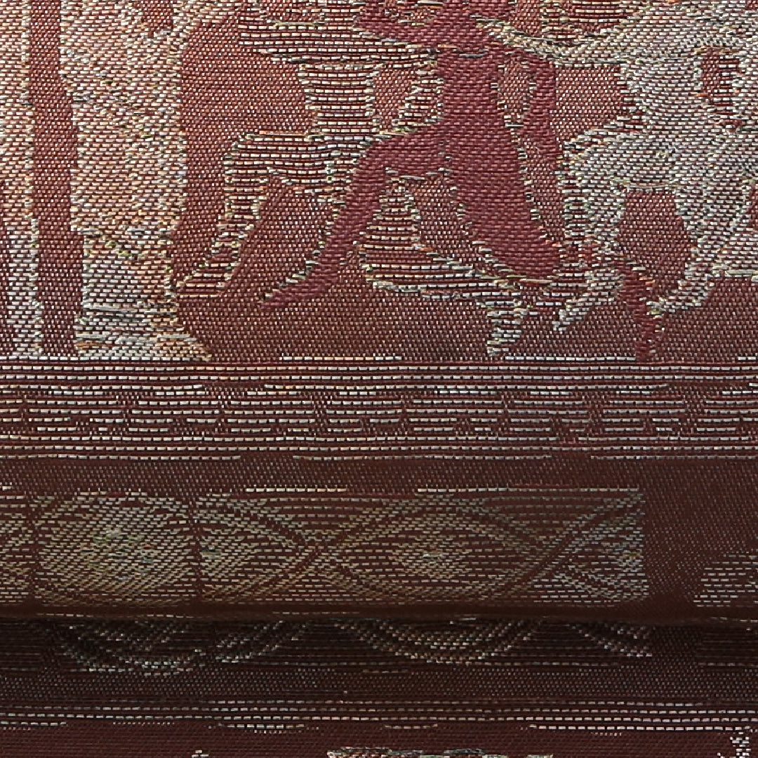 袋帯 帯丈428cm 正絹 六通 インフォーマル コプト文様 茶系 赤系 1243-02135