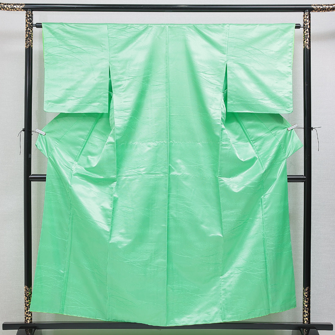 色無地 胴抜き 身丈157cm 裄丈63cm 正絹 Bランク Mサイズ バチ衿 インフォーマル 無地 緑系 1214-16225