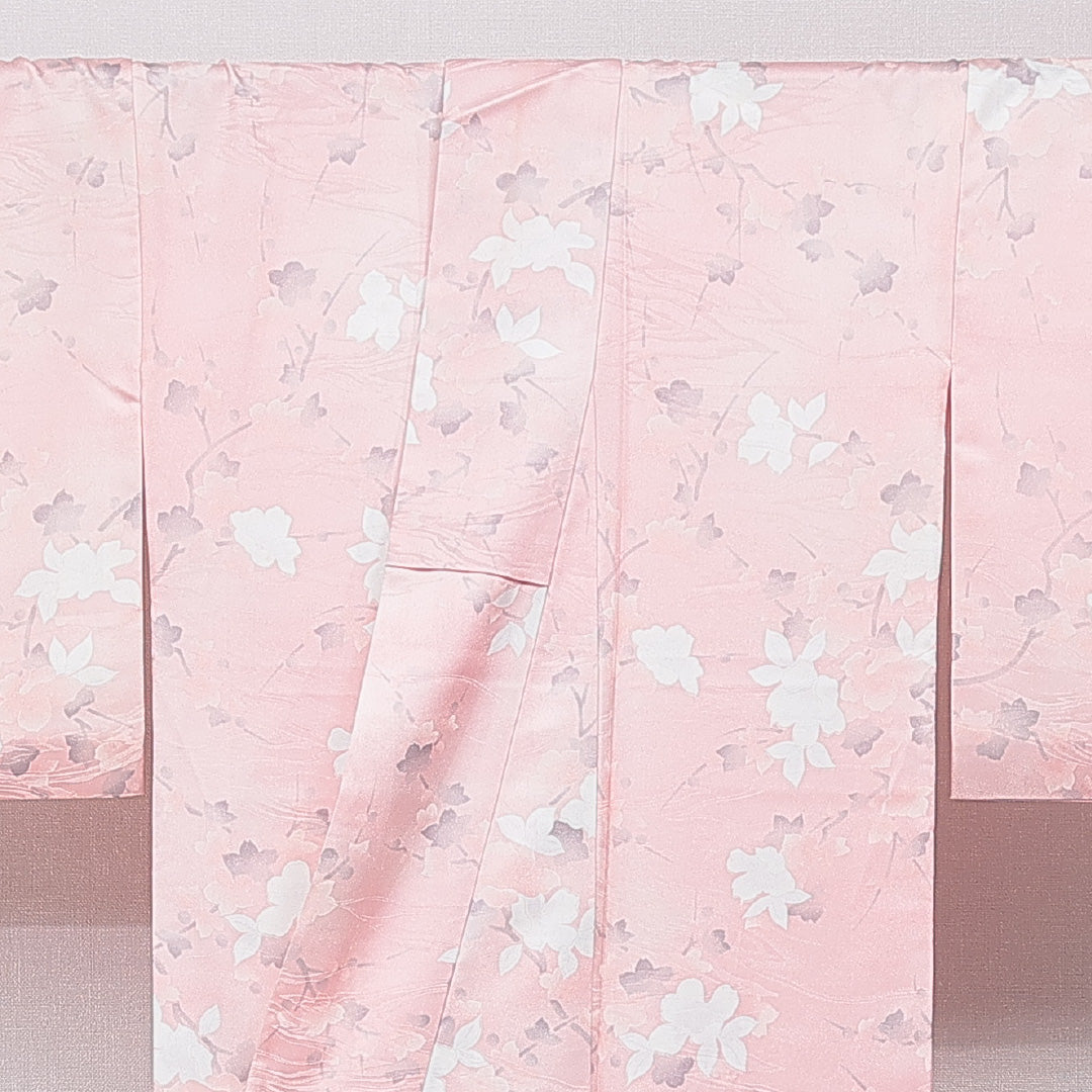 小紋 洗える着物 袷 身丈161cm 裄丈64cm ポリエステル Sランク Lサイズ 広衿 インフォーマル 花柄 ピンク系 1215-15790