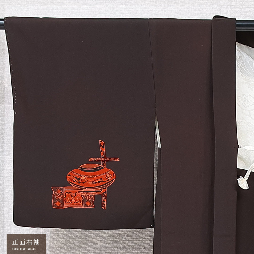 羽織 袷 身丈77cm 裄丈62cm 正絹 Sランク カジュアル Sサイズ 紐あり 茶道具 茶系 RP 1232-15310