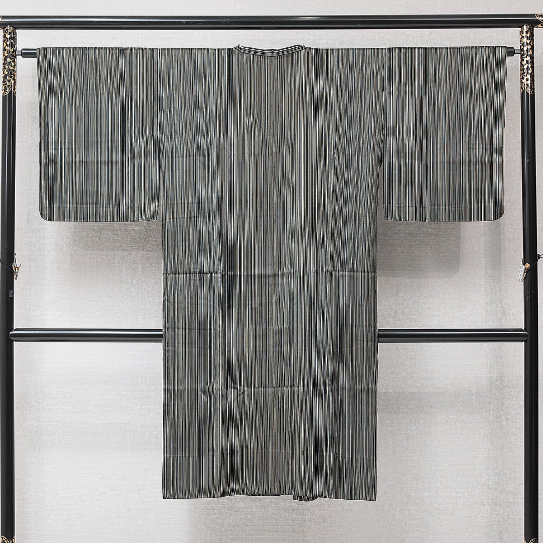 道行コート 単衣 身丈123cm 裄丈63cm 正絹 Cランク セミフォーマル Sサイズ 縞 多色系 LP 1237-15269