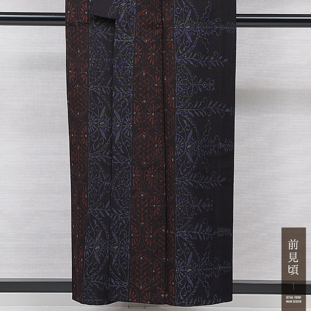 紬 単衣 身丈155cm 裄丈62cm 正絹 Sランク Mサイズ バチ衿 カジュアル 創作柄 茶系 1216-15666