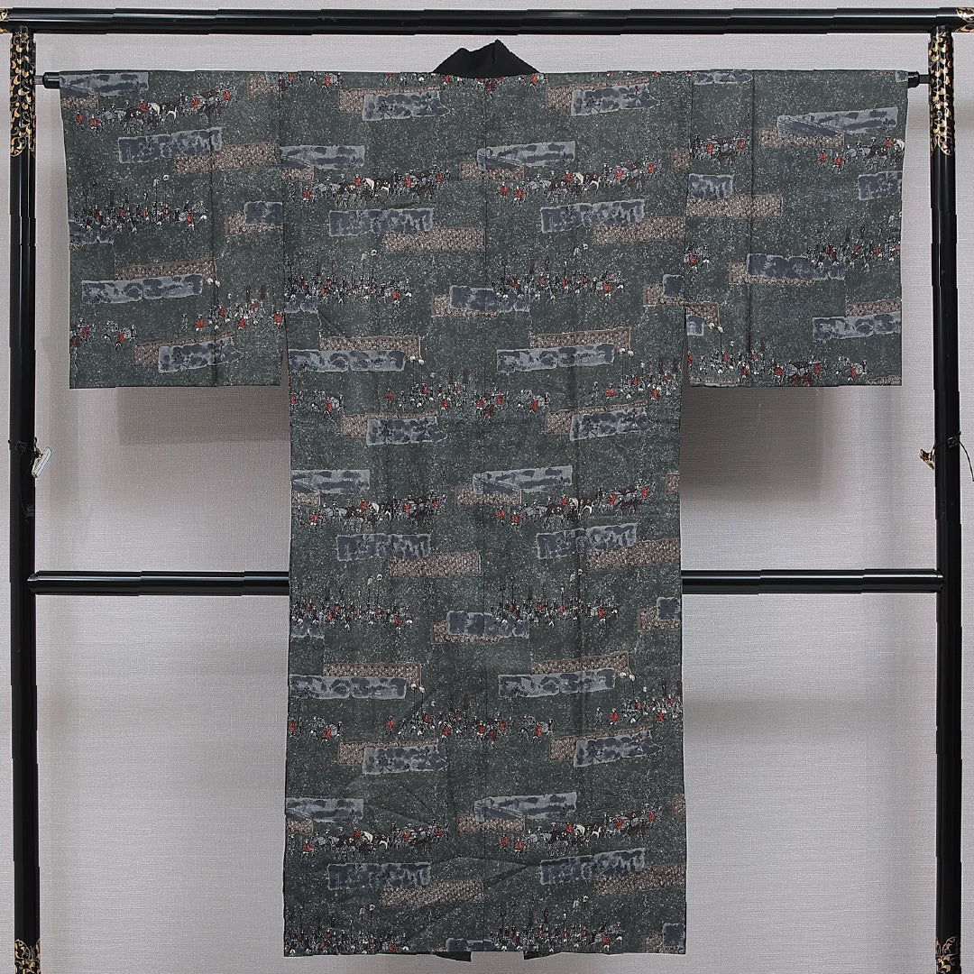 長襦袢 男性用 無双袖 身丈135cm 裄丈64cm 正絹 Sランク Mサイズ 人物 青系 RP 1241-16503