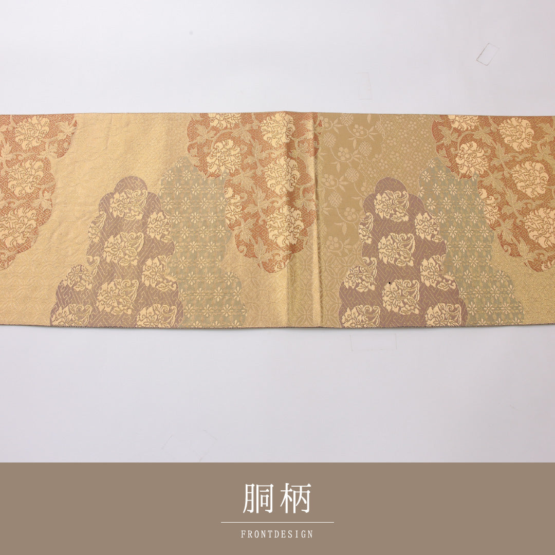 袋帯 帯丈444cm フォーマル 六通 Aランク 正絹 唐華 金系 1223-02244
