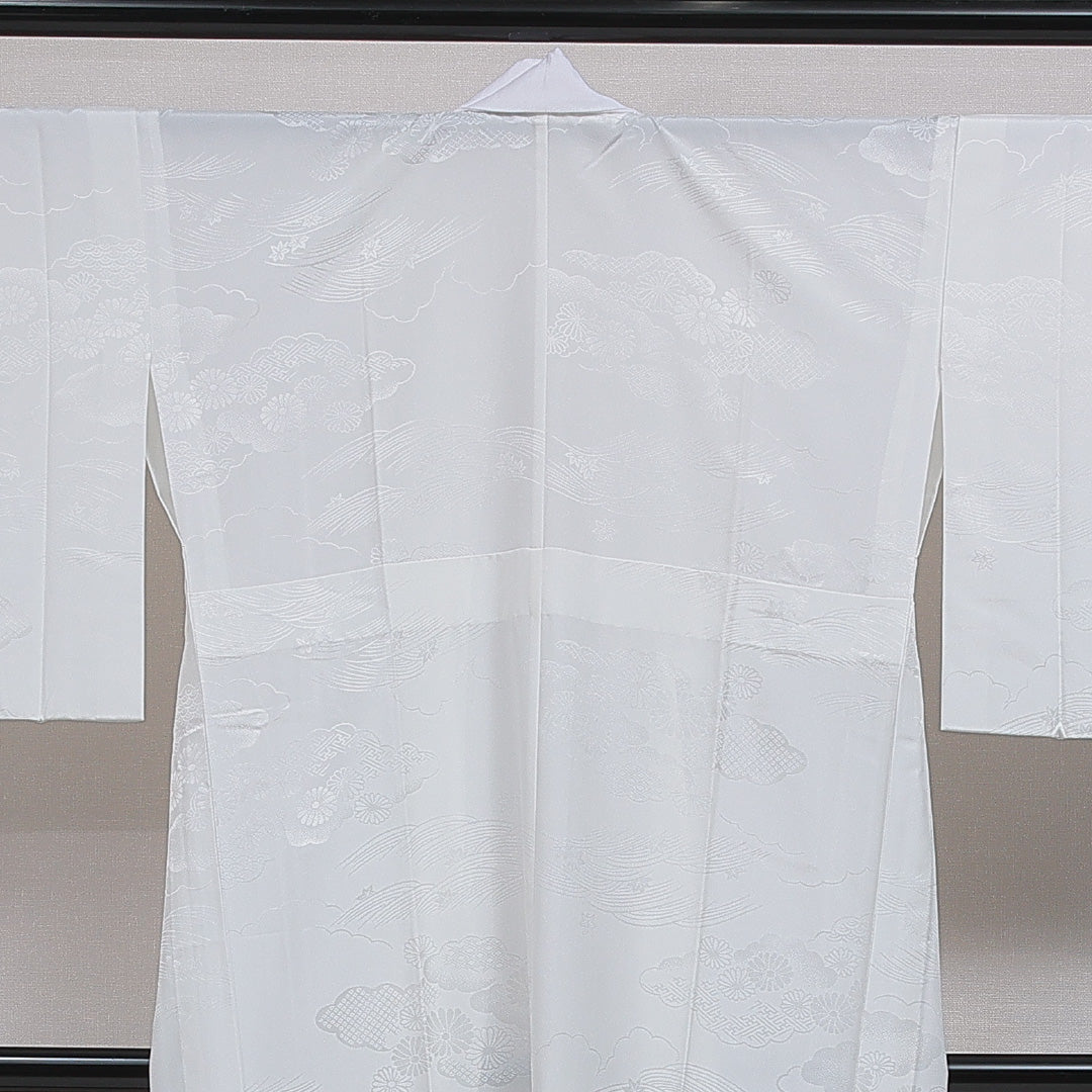 長襦袢 無双袖 身丈138cm 裄丈67cm 正絹 Aランク 2XLサイズ 雲取り 白系 RP 1239-16625