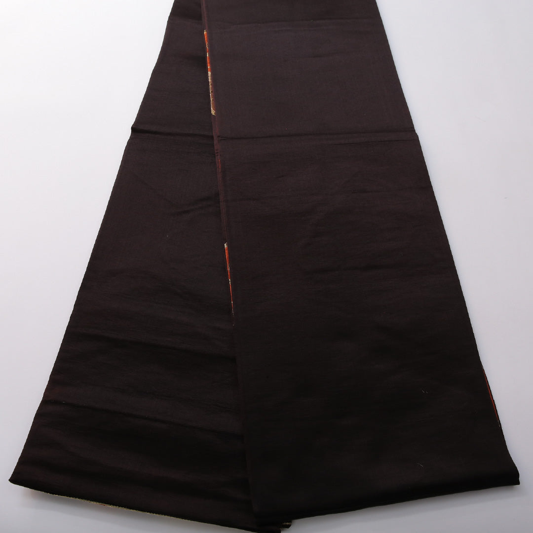 アンティーク 袋帯 帯丈416cm フォーマル 六通 未仕立て 帯芯なし Aランク 正絹 梅 笠松 茶系 1223-01974