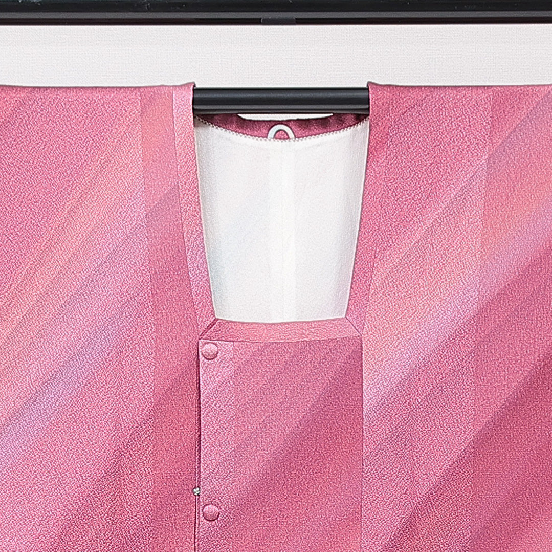 道行コート 袷 身丈82cm 裄丈65cm 正絹 Aランク Mサイズ フォーマル ポケットあり 縞 ピンク系 1263-15125