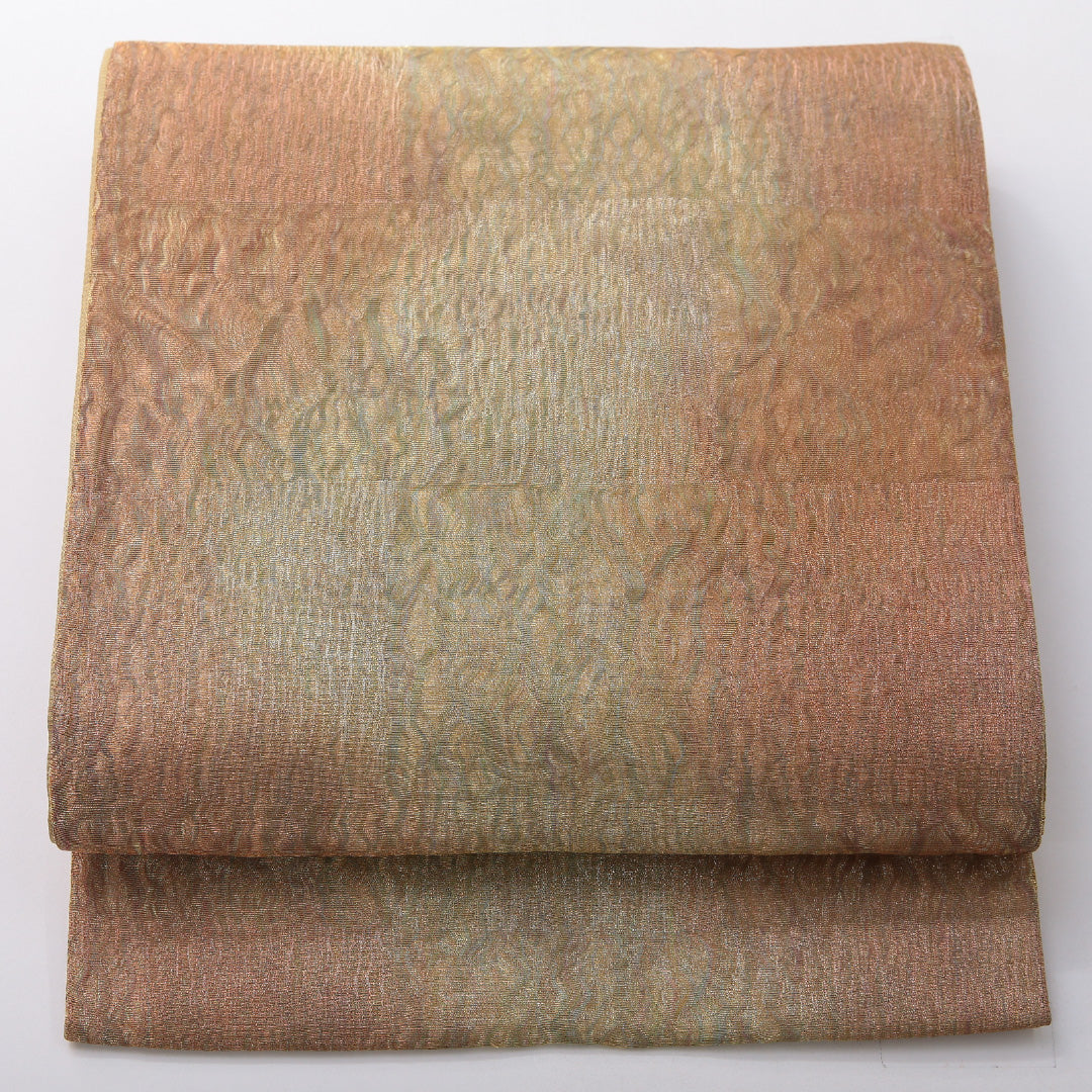 袋帯 帯丈436cm フォーマル 全通 Sランク 正絹 ふくれ織 無地 金系 1223-02071