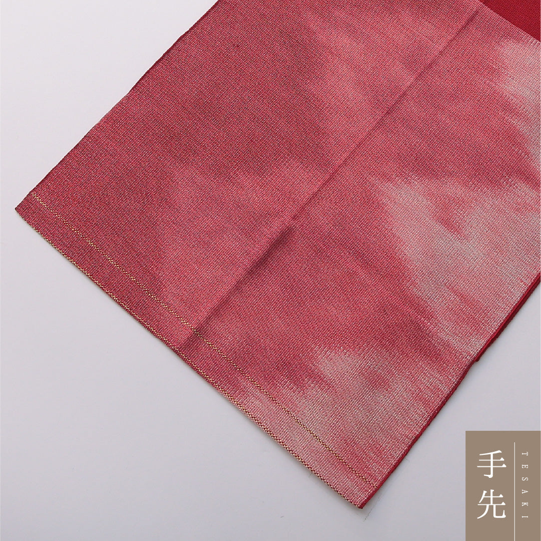 八寸名古屋帯 Aランク 帯丈356cm 正絹 六通 開き仕立て 織り カジュアル 抽象柄 赤系 LP 1245-03332
