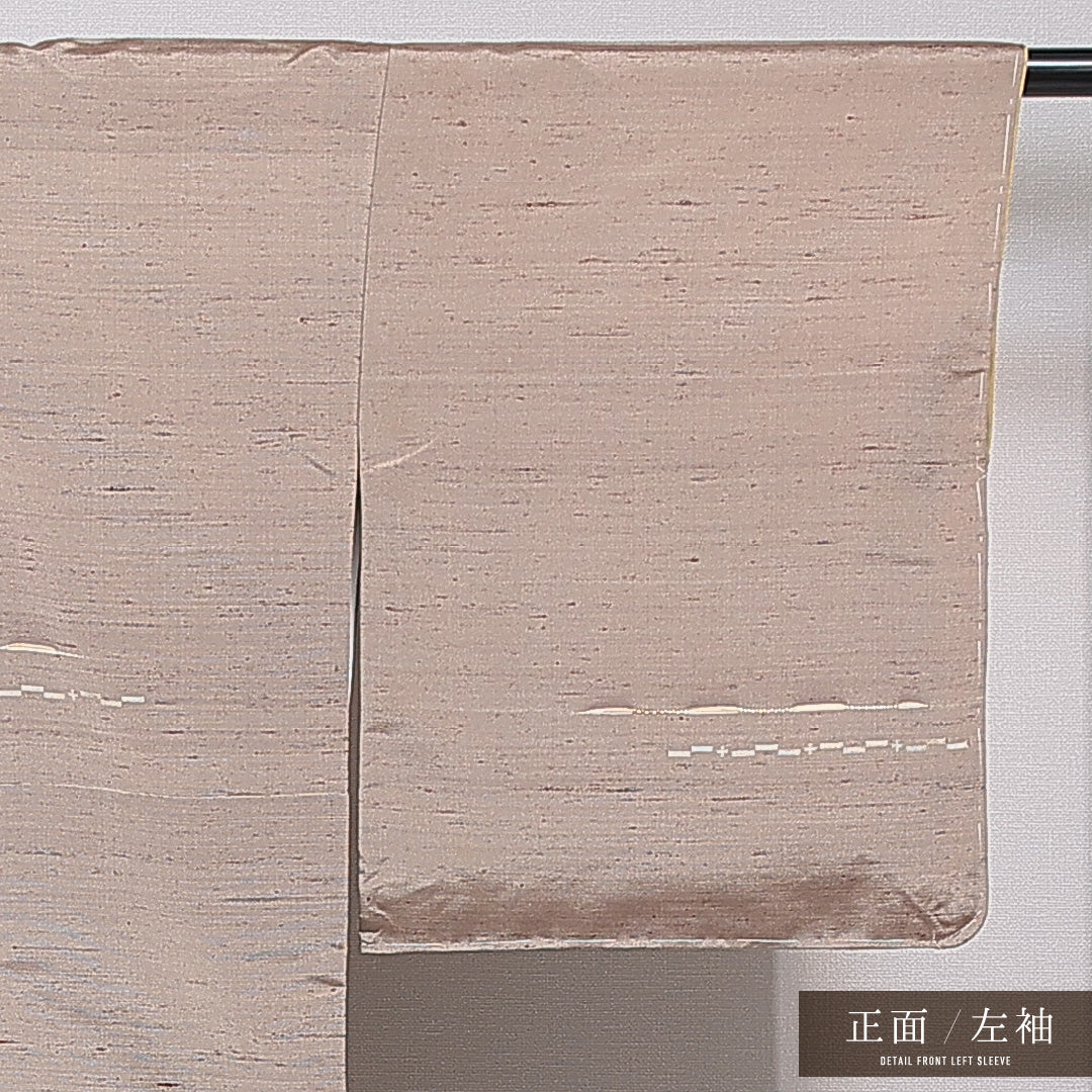 小紋 (牛首紬) 袷 身丈156cm 裄丈63cm 正絹 Aランク インフォーマル バチ衿 Mサイズ 創作柄 ベージュ系 M4 1221-15479