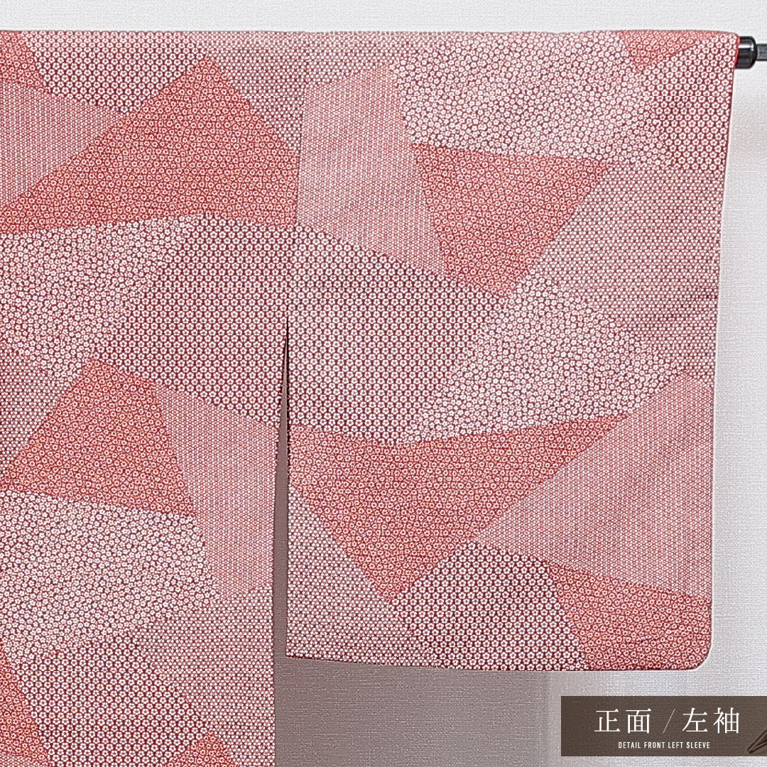 江戸小紋（寄せ柄） 洗える着物 袷 身丈164cm 裄丈67cm ポリエステル Aランク Lサイズ 広衿 インフォーマル 赤系 1262-16227