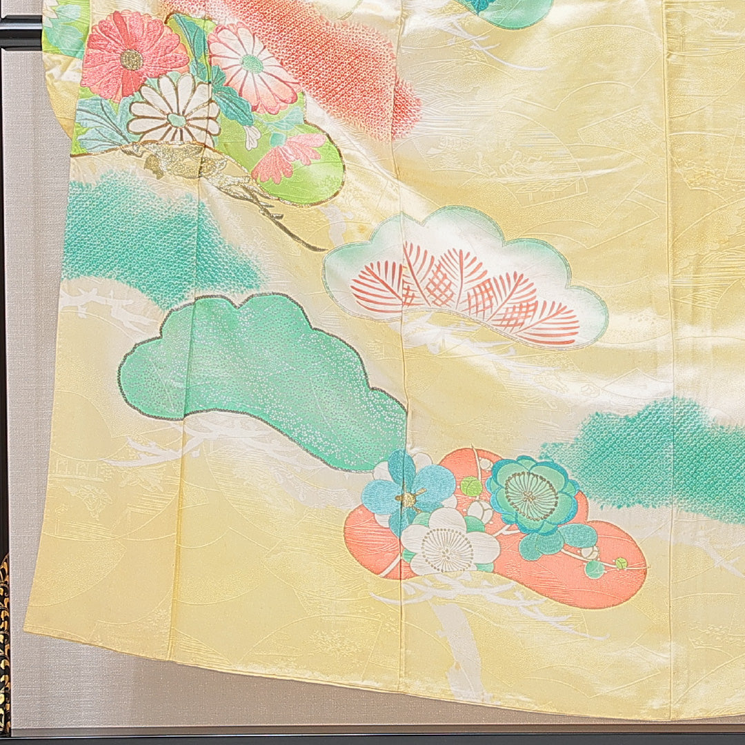 振袖 袷 身丈154cm 裄丈61cm フォーマル Cランク Sサイズ 正絹 広衿 菊 刺繍 金駒刺繍 1213-F0688