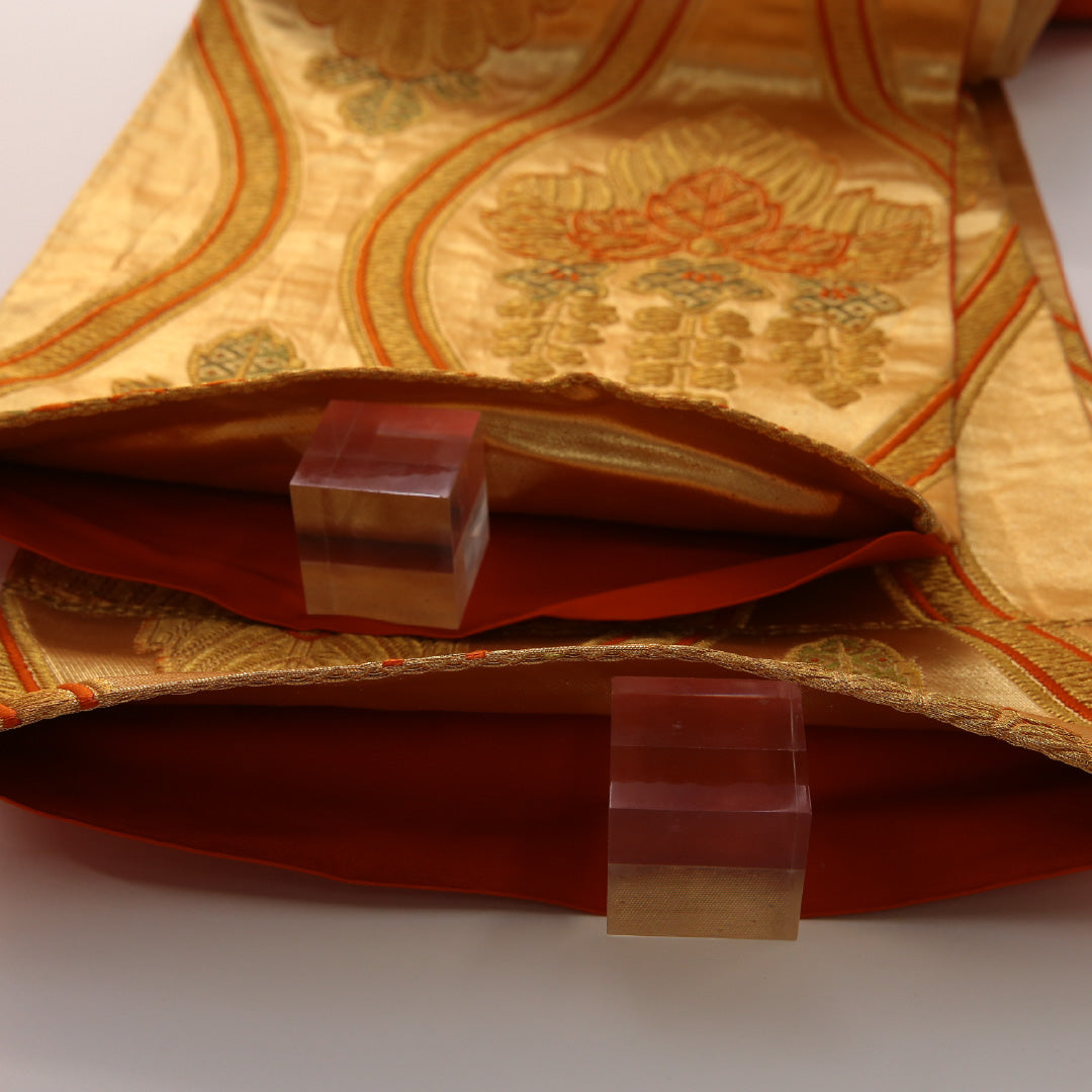 袋帯 帯丈412cm 正絹 六通 フォーマル 立涌 桐 吉祥文様 金系 朱系 1243-01908