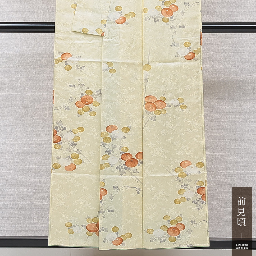 洗える着物 小紋 袷 身丈153cm 裄丈62cm ポリエステル Sランク インフォーマル 広衿 Sサイズ 饅頭菊 クリーム系 RP 1221-15852