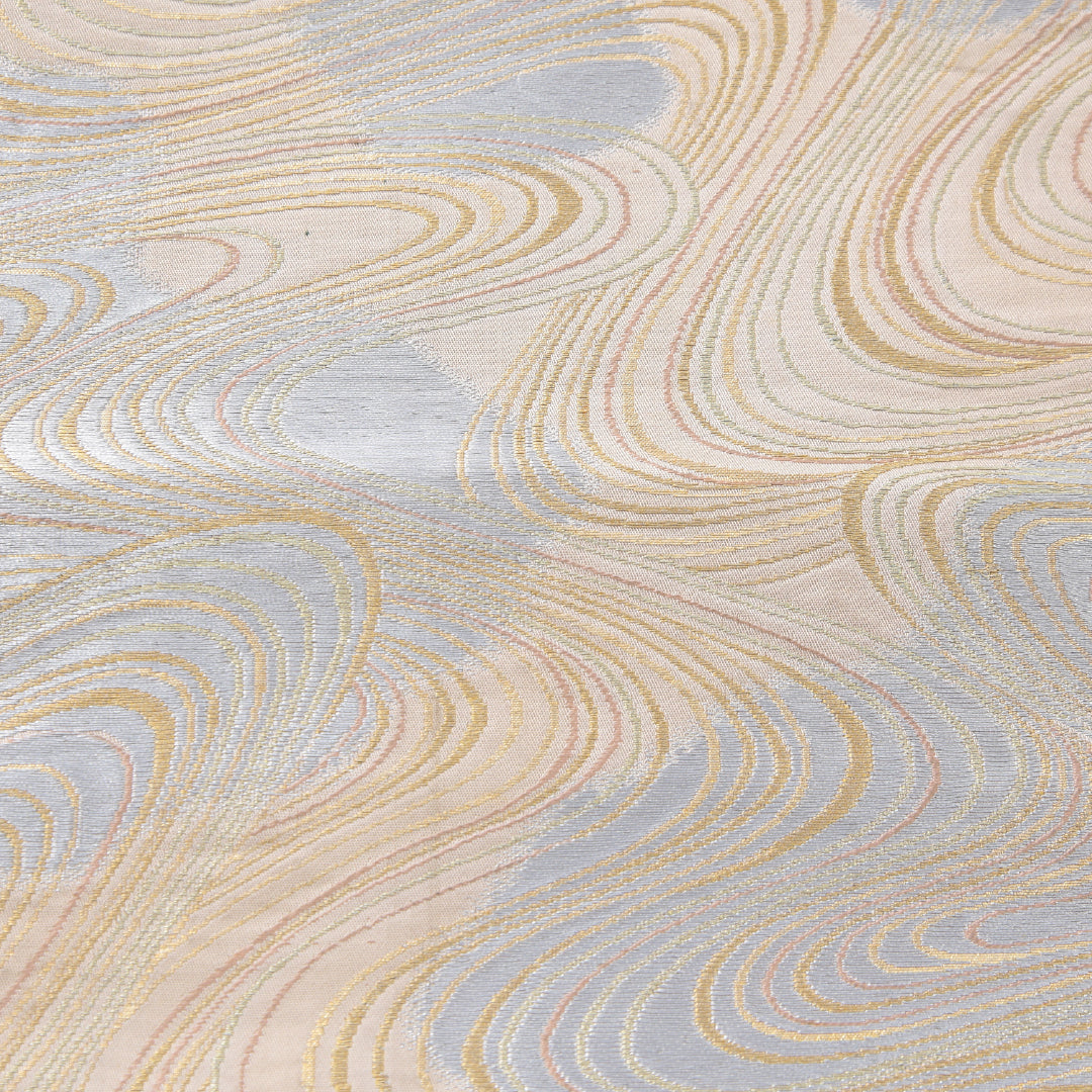 袋帯 帯丈412cm セミフォーマル 六通 Cランク 正絹 流水 ベージュ系 1223-02250