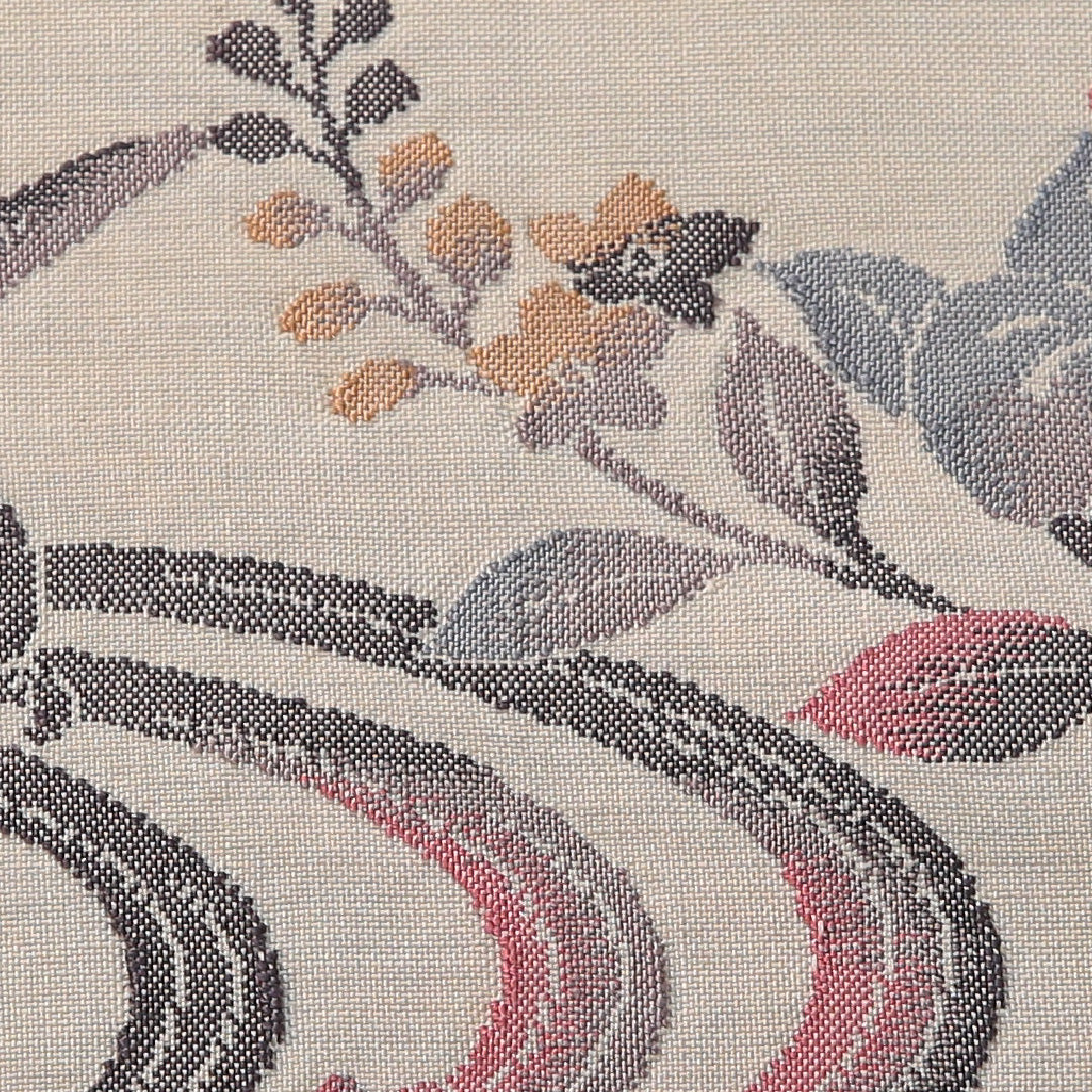 九寸名古屋帯 帯丈350cm セミフォーマル 名古屋仕立て ポイント柄 Cランク 正絹 蝶 流水 花柄 クリーム系 1224-03608