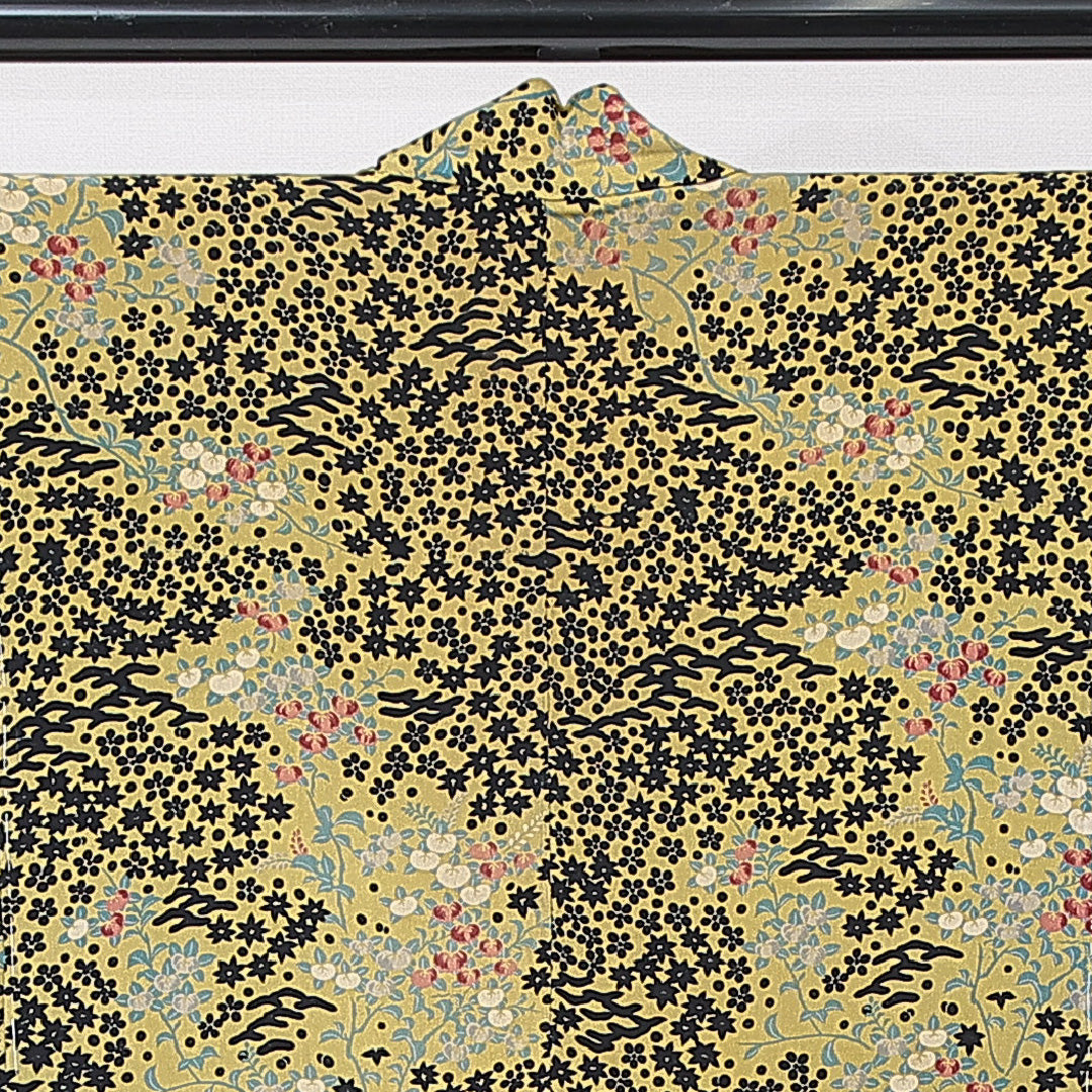 羽織 袷 身丈75cm 裄丈60cm 正絹 Aランク Sサイズ カジュアル 紐あり 橘 紅葉 緑系 1217-15124