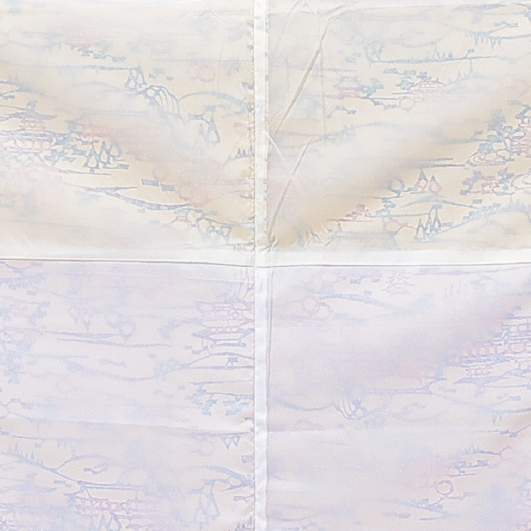 小紋 洗える着物 袷 身丈160cm 裄丈63cm ポリエステル Cランク Lサイズ 広衿 インフォーマル 楼閣 黄系 1215-15786