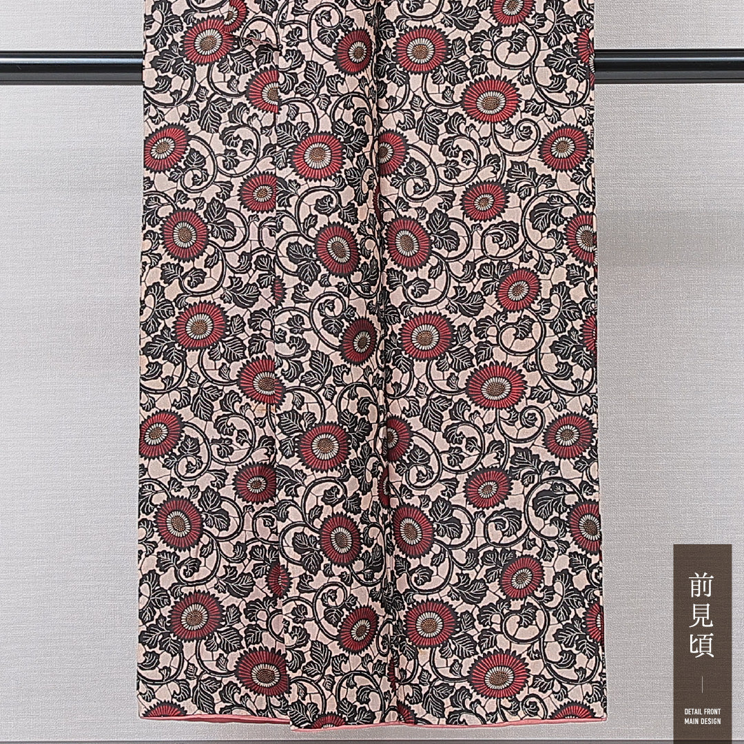 小紋 袷 身丈148cm 裄丈64cm 正絹 Cランク インフォーマル バチ衿 XSサイズ 唐菊 ピンク系 LP 1221-15202