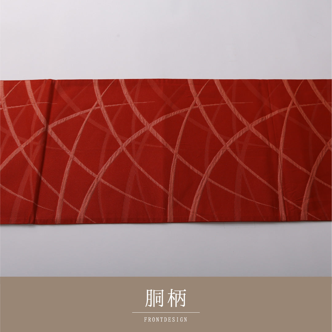 九寸名古屋帯 Aランク 帯丈354cm 正絹 六通 開き仕立て 織り インフォーマル 芝草 朱系 LP 1245-03353
