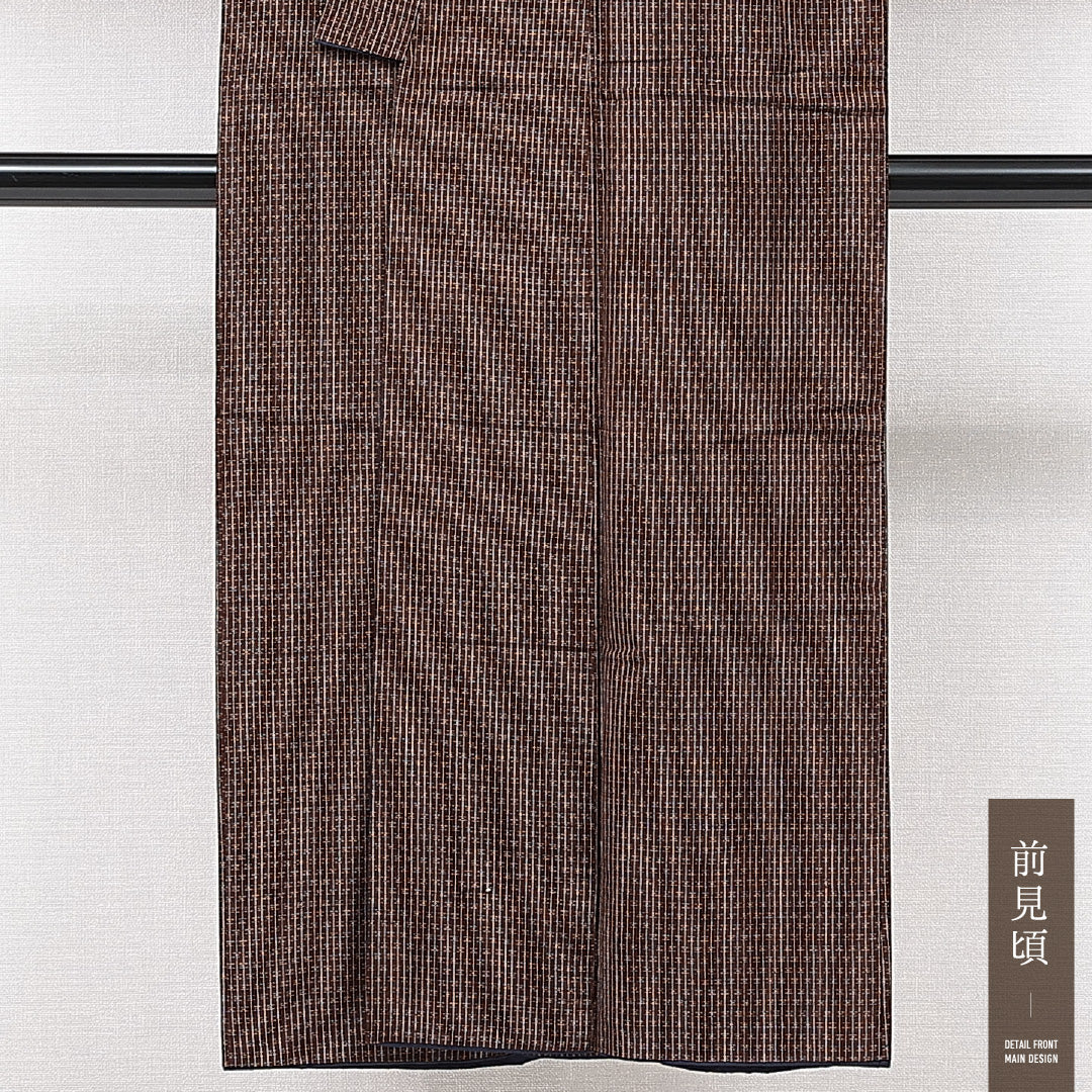 男着物 袷 身丈139cm 裄丈65cm 正絹 Aランク カジュアル 棒衿 Sサイズ 抽象柄 茶系 RP 1224-15060