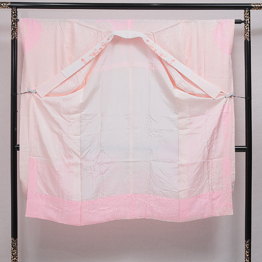 振袖用 長襦袢 無双袖 身丈133cm 裄丈64cm 正絹 Sランク XLサイズ 菊 ピンク系 RP 1240-16488