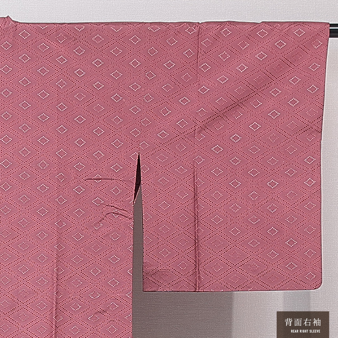 道行コート 単衣 身丈126cm 裄丈64cm 正絹 Sランク セミフォーマル Mサイズ 刺繍 ポケットあり 菱 ピンク系 RP 1237-16789