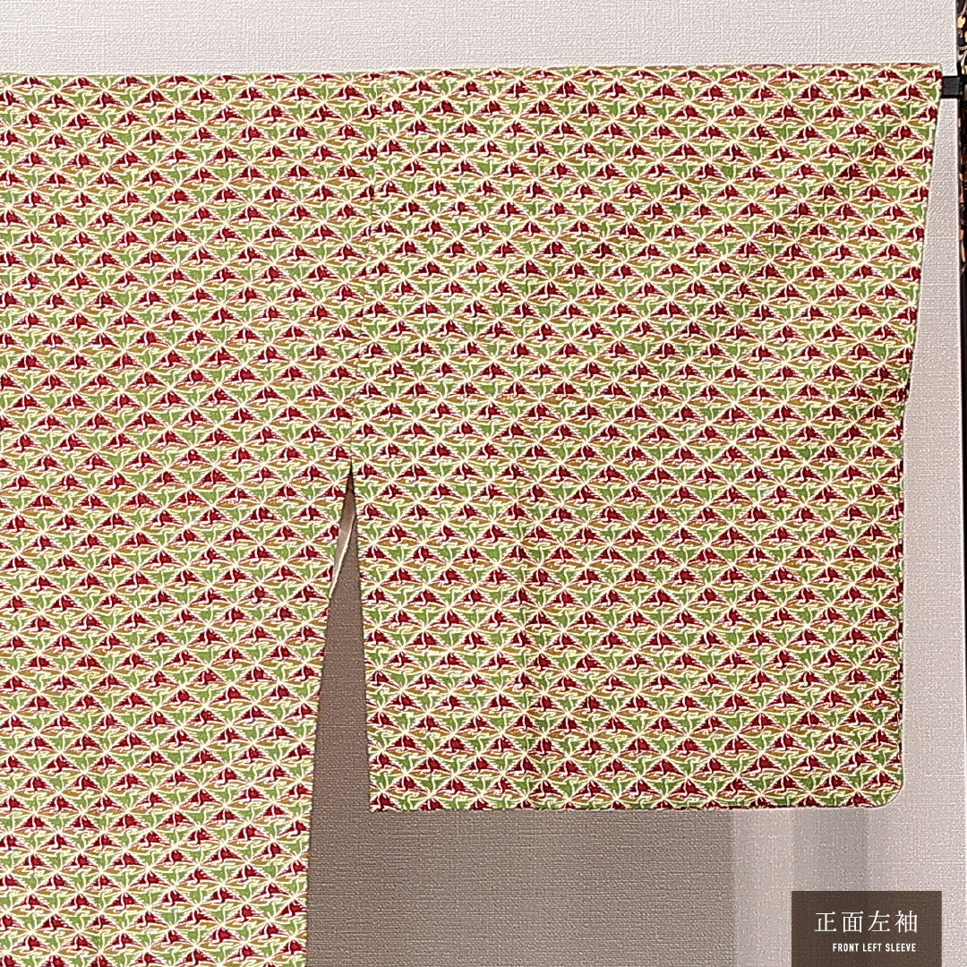 道行コート 袷 身丈91cm 裄丈68cm 正絹 Sランク セミフォーマル Lサイズ ポケットあり 向かい鳥 多色系 RP 1237-15278