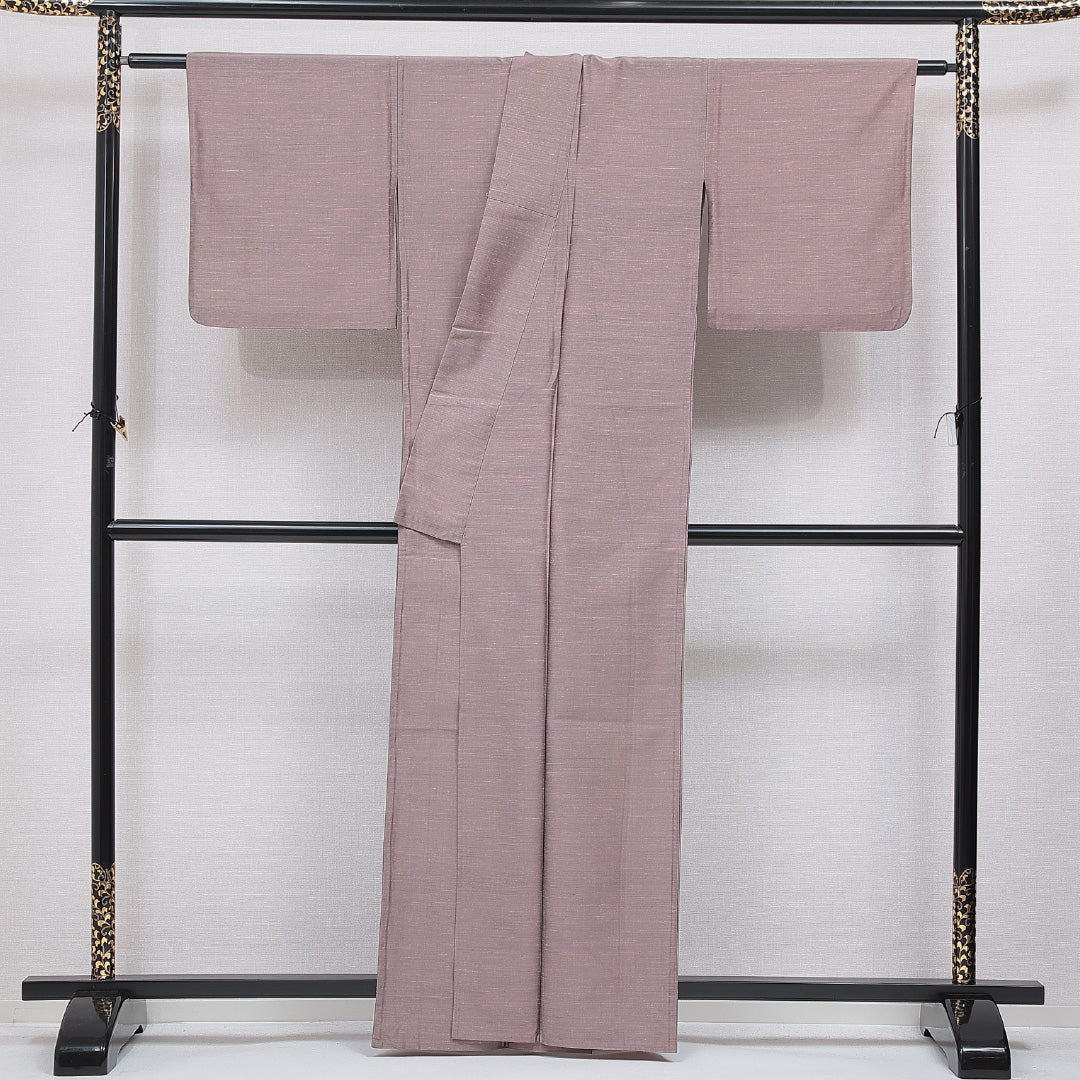 紬 単衣 身丈161cm 裄丈64cm 正絹 Cランク カジュアル 広衿 Lサイズ 色無地 無地 紫系 HP 1223-16648
