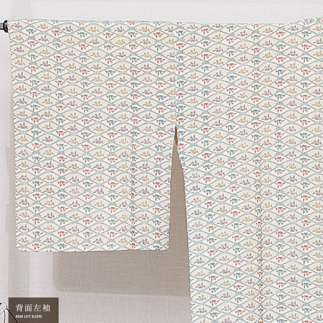 道行コート 袷 身丈91cm 裄丈63cm 正絹 Cランク セミフォーマル Sサイズ 折鶴 クリーム系 LP 1237-16798