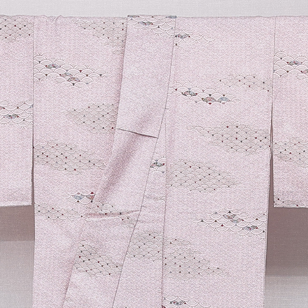 小紋 洗える着物 袷 身丈159cm 裄丈64cm ポリエステル Sランク Mサイズ 広衿 インフォーマル 青海波 紫系 1215-15789