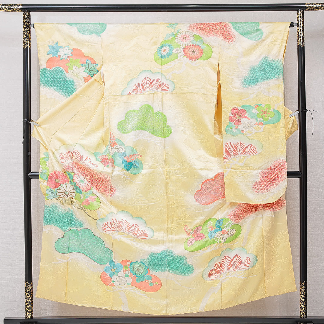 振袖 袷 身丈154cm 裄丈61cm フォーマル Cランク Sサイズ 正絹 広衿 菊 刺繍 金駒刺繍 1213-F0688