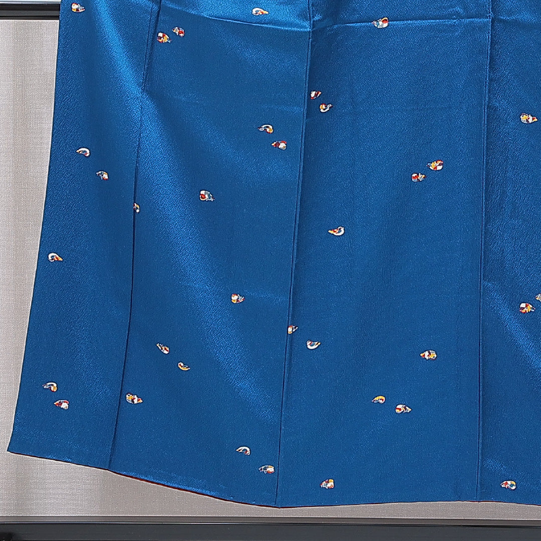 小紋 袷 身丈152cm 裄丈60cm 正絹 Sランク Sサイズ 広衿 インフォーマル 鴛鴦 青系 1215-15903