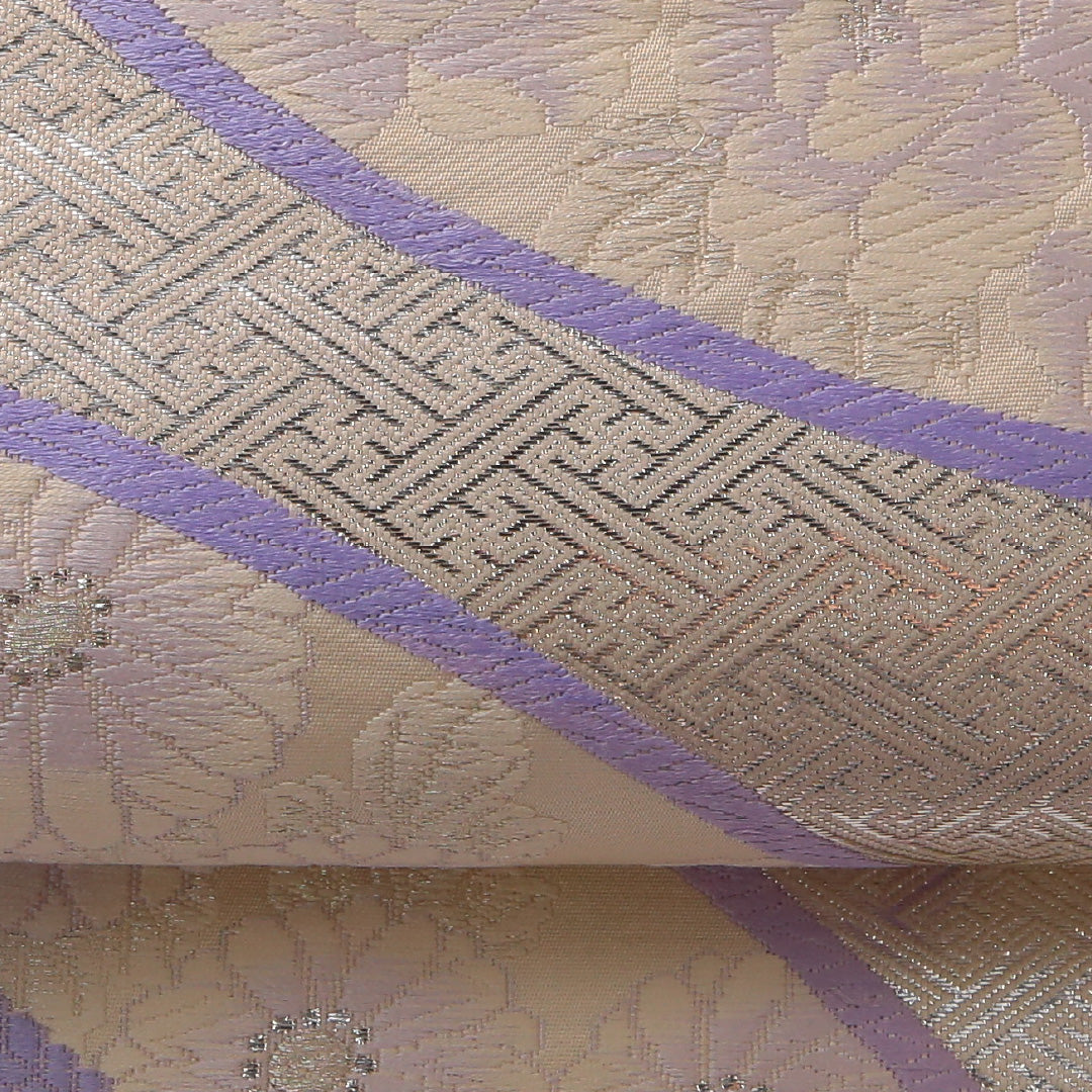 袋帯 帯丈428cm フォーマル 六通 Cランク 正絹 組紐 紗綾型 白系 銀系 1223-01901