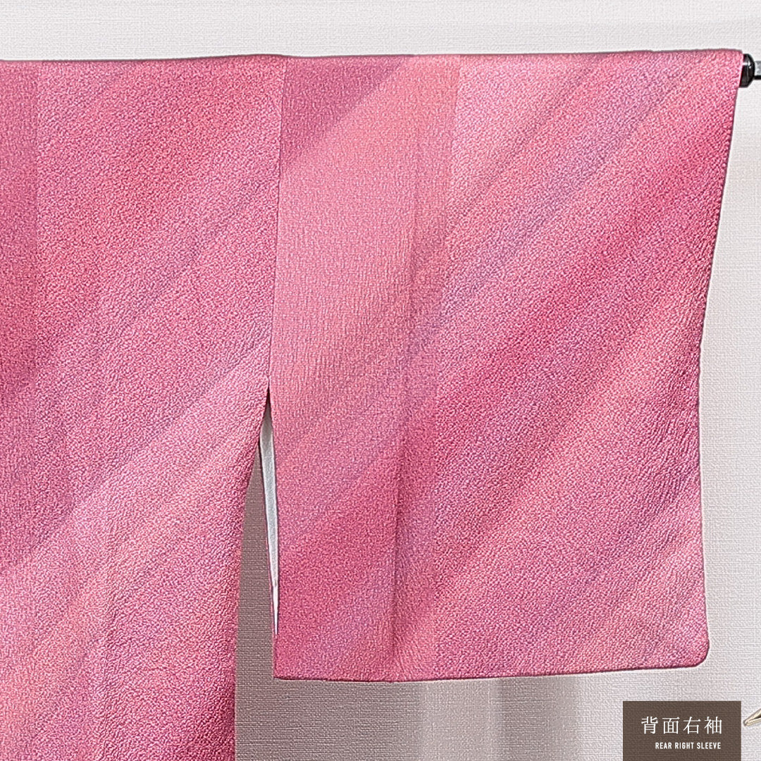 道行コート 袷 身丈82cm 裄丈65cm 正絹 Aランク Mサイズ フォーマル ポケットあり 縞 ピンク系 1263-15125