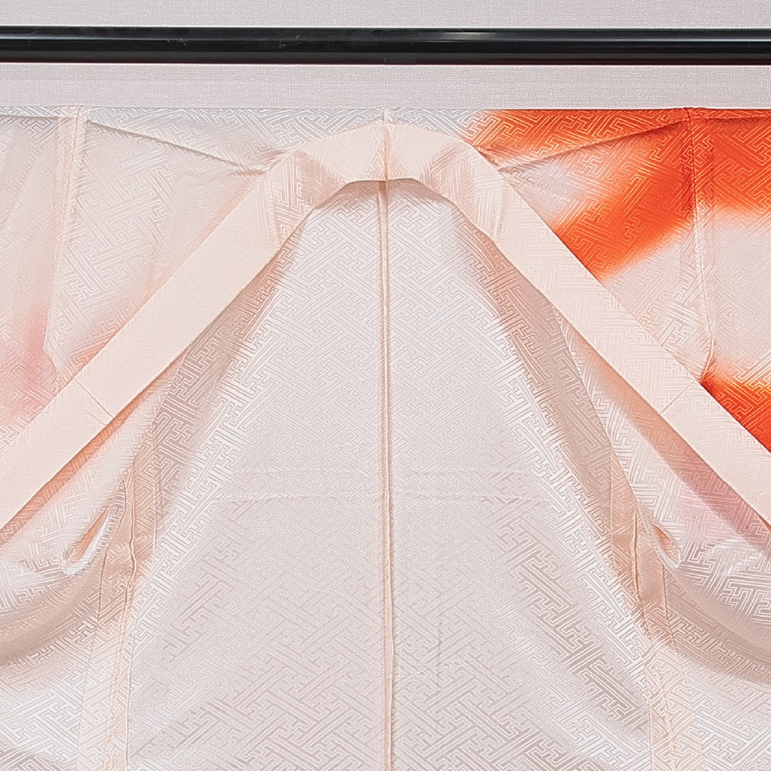 訪問着 洗える着物 単衣 身丈163cm 裄丈63cm ポリエステル Aランク Lサイズ バチ衿 セミフォーマル 紋意匠 紗綾形 流水 ピンク系 1212-15674