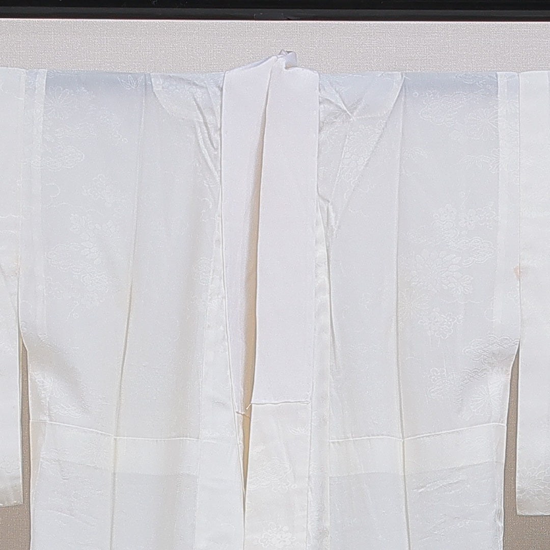 長襦袢 無双袖 身丈127cm 裄丈61cm 正絹 Aランク Mサイズ 居敷当て 無地 白系 RP 1239-16594